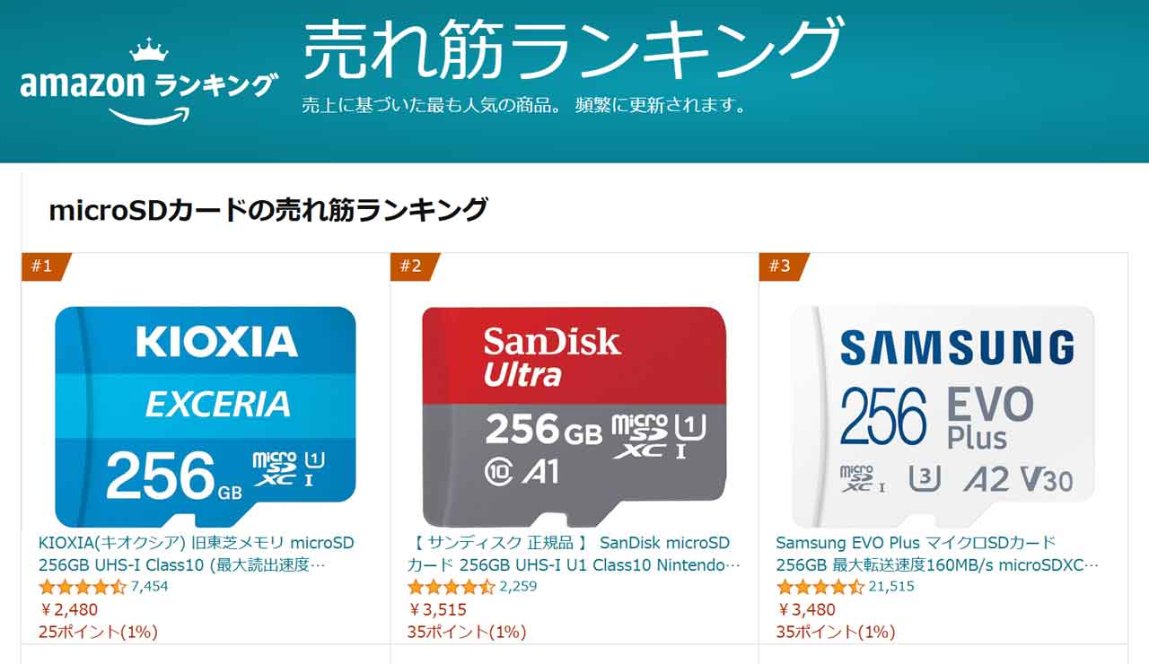 Amazon microSDカード 売れ筋ランキング