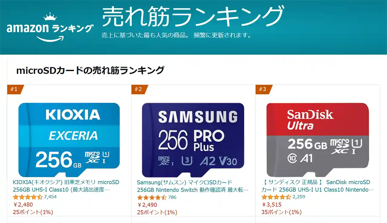 Amazon microSDカード 売れ筋ランキング