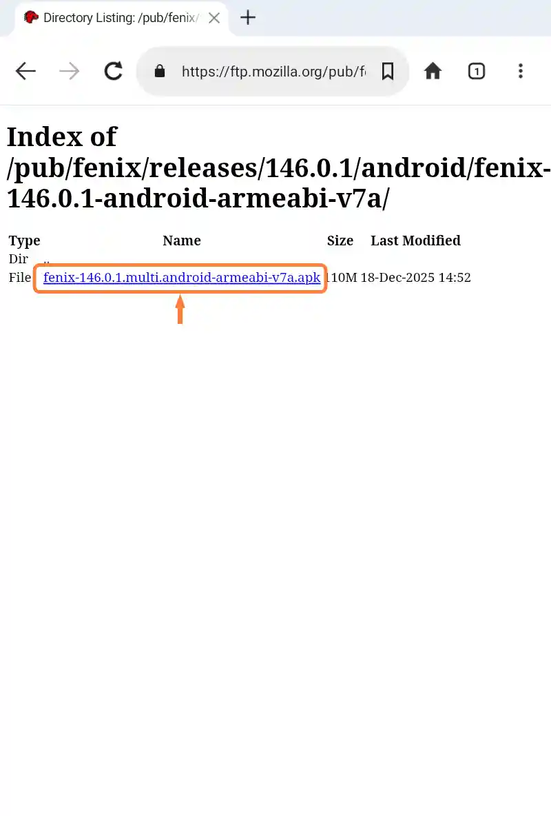 「APKファイルのリンク」をタップ