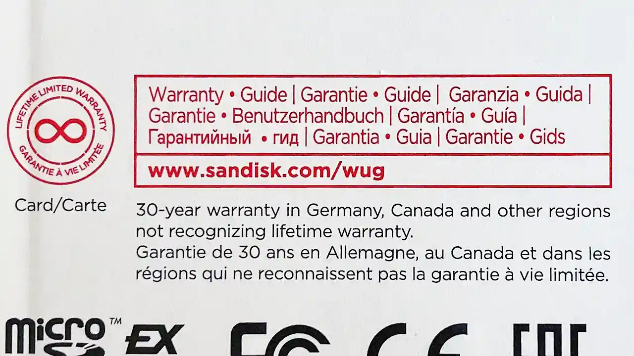 SanDisk製は無期限保証 Lifetime Warranty