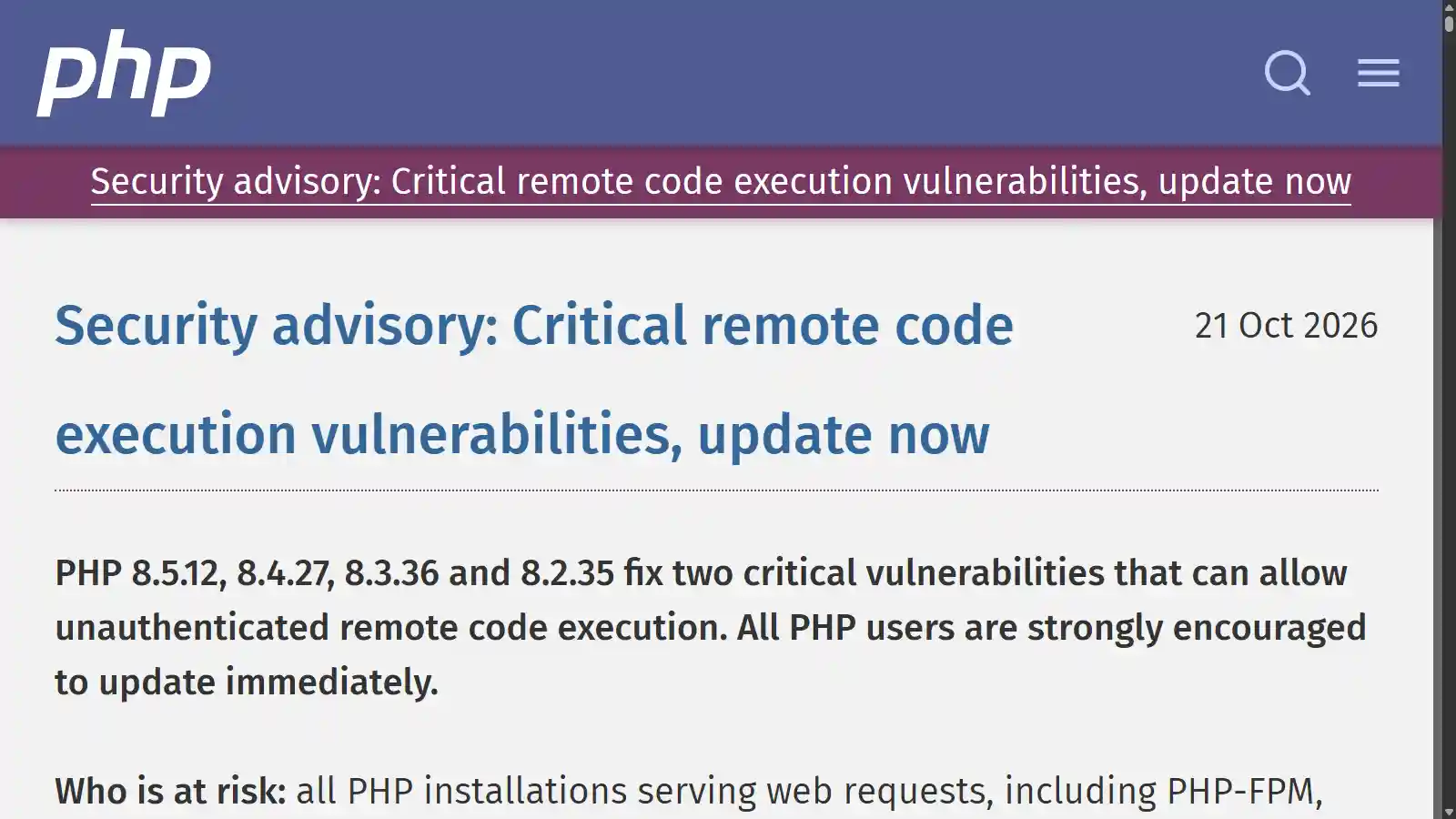 PHP CVE-2026-109618 CVE-2026-109619